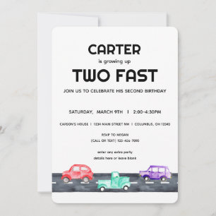 Zwei Fast Race Car Truck 2. Geburtstag Junge Einladung