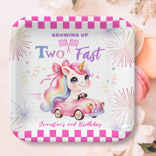 Zwei Fast Race Pink Car Girl 2. Geburtstag Party Pappteller