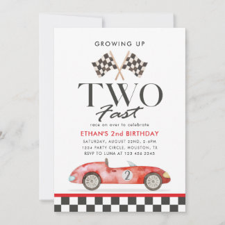 ZWEI Fast Race Red Car 2. Geburtstag Junge Einladung