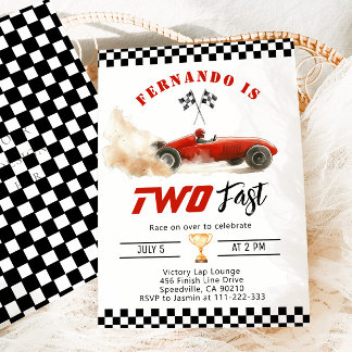 Zwei Fast Red Race Boys 2. Geburtstag Einladung