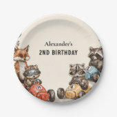 Zwei Fast Woodland Tiere 2. Geburtstag Pappteller (Vorderseite)