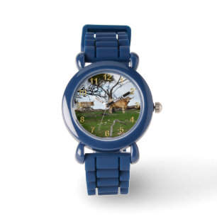 Zwei Fawn Highland Kühe in Friedlichen Landgebiete Armbanduhr