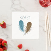 Zwei Feathers Initials Wedding Napkin Serviette (Beispiel)