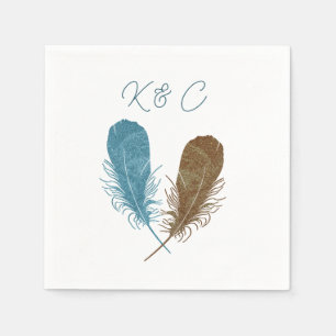 Zwei Feathers Initials Wedding Napkin Serviette