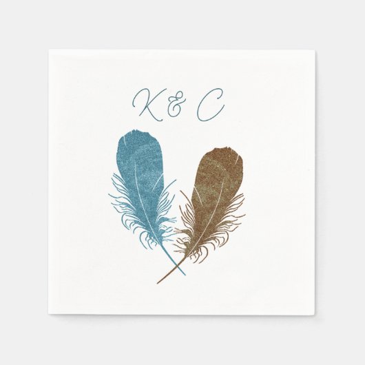Zwei Feathers Initials Wedding Napkin Serviette (Vorderseite)