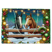 Zwei festliche Cartoon Pferde im Comic Book Style Große Geschenktüte (Rückseite)