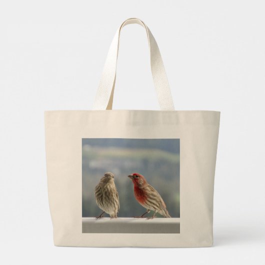 Zwei Finches flirten. Jumbo Stoffbeutel (Rückseite)