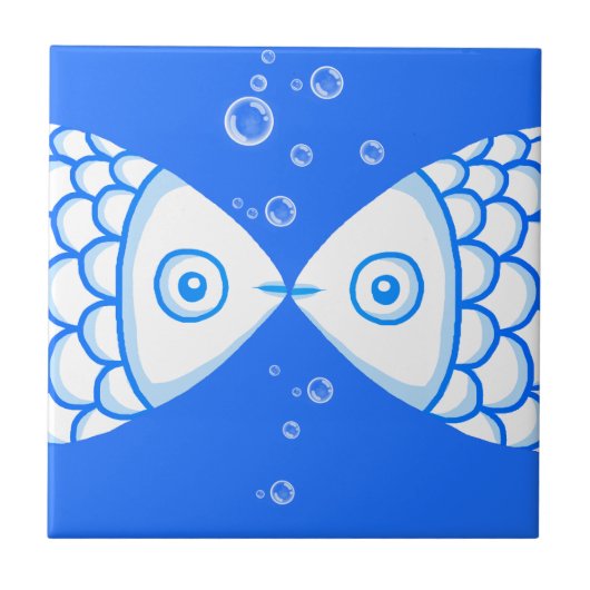 Zwei Fische blaues Abstraktes Muster Fliese (Vorderseite)