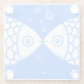 Zwei Fische blaues Abstraktes Muster Glasuntersetzer (Rückseite)