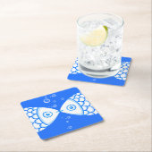 Zwei Fische blaues Abstraktes Muster Rechteckiger Pappuntersetzer (Vor Ort)