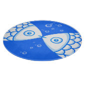 Zwei Fische blaues Abstraktes Muster Schneidebrett (Ecke)