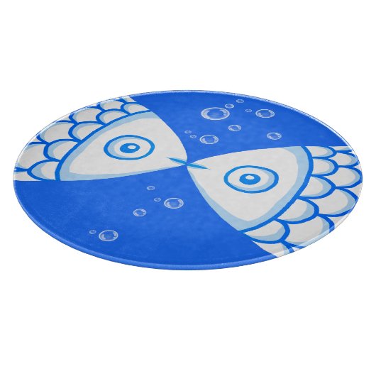 Zwei Fische blaues Abstraktes Muster Schneidebrett (Ecke)