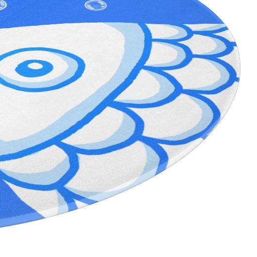 Zwei Fische blaues Abstraktes Muster Schneidebrett (Ecke)