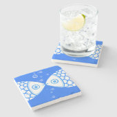 Zwei Fische blaues Abstraktes Muster Steinuntersetzer (Seitenansicht)