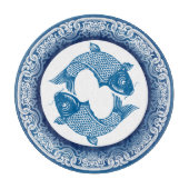Zwei Fische Koi Carp Pisces Chinoiserie Blaues Mus Schneidebrett (Vorderseite)
