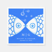 Zwei Fische küssen Blau & Weiß Muster Hochzeit Serviette (Vorderseite)
