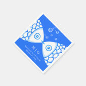 Zwei Fische küssen Blau & Weiß Muster Hochzeit Serviette (Ecke)