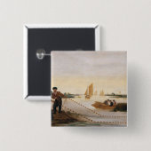 Zwei Fischer, die in ihre Netze ziehen Button (Vorne & Hinten)