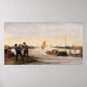 Zwei Fischer ziehen in ihre Netze Poster