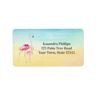 Zwei Flamingos am Strand Adressaufkleber