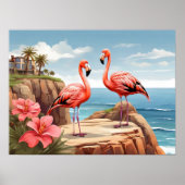 Zwei Flamingos auf einer Klippe Poster (Vorne)