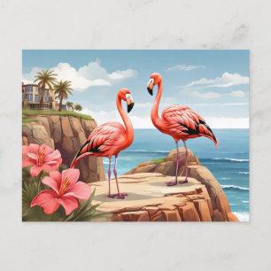 Zwei Flamingos auf einer Klippe Postkarte