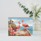 Zwei Flamingos auf einer Klippe Postkarte (Stehend Vorderseite)