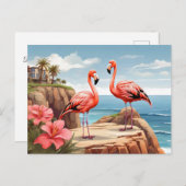 Zwei Flamingos auf einer Klippe Postkarte (Vorne/Hinten)