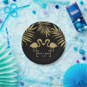 Zwei Flamingos Liebe Black & Gold Hochzeitsfeier Pappteller (Party)