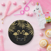 Zwei Flamingos Liebe Black & Gold Hochzeitsfeier Pappteller (Party)