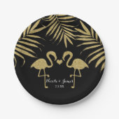 Zwei Flamingos Liebe Black & Gold Hochzeitsfeier Pappteller (Vorderseite)