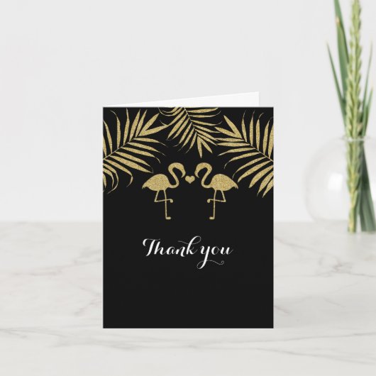 Zwei Flamingos Liebe Black & Gold Hochzeitskarte Dankeskarte (Vorderseite)