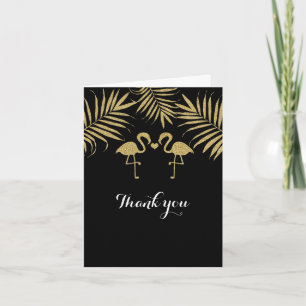 Zwei Flamingos Liebe Black & Gold Hochzeitskarte Dankeskarte