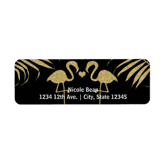 Zwei Flamingos Liebe Black & Gold Hochzeitsmarken (Vorne)