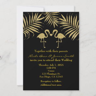 Zwei Flamingos lieben schwarze und goldene Einladu Einladung