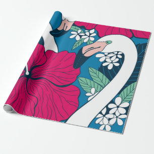 Zwei Flamingos unter Hibiskus und Plumeria Blume Geschenkpapier