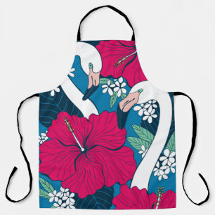 Zwei Flamingos unter Hibiskus und Plumeria Blume Schürze