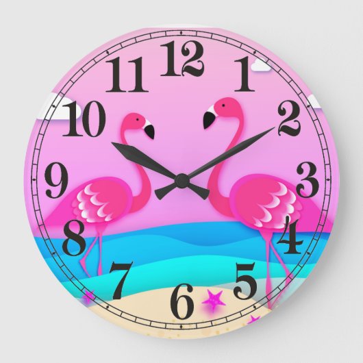 Zwei Flamingos Wall Clock Große Wanduhr (Vorderseite)