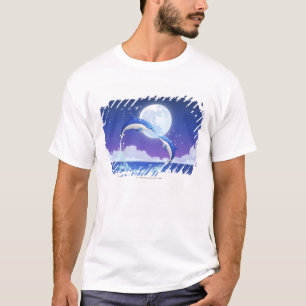 Zwei Flasche-rochen das Delphinherausspringen des T-Shirt
