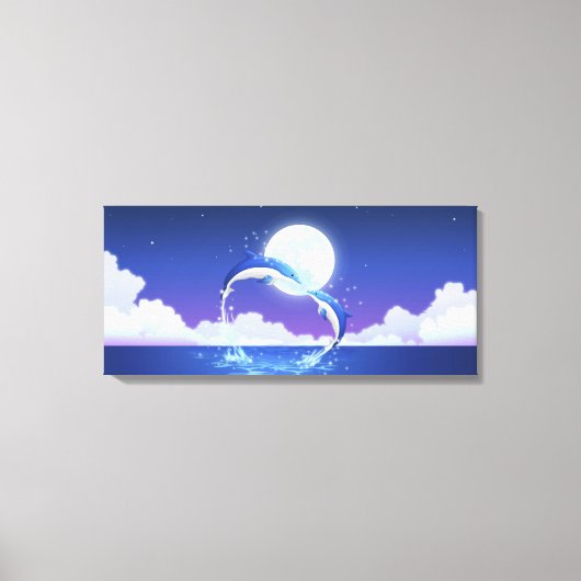 Zwei Flaschennosen-Delphine springen aus dem Wasse Leinwanddruck (Vorderseite)