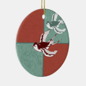 Zwei fliegende Spatzen-Vogel-rotes Blau-Farbblöcke Keramikornament (Rechts)