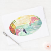 Zwei Florida Flamingos Wasserfarben Kunst und Kult Ovaler Aufkleber (Umschlag)
