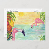 Zwei Florida Flamingos Wasserfarben Kunst und Kult Postkarte (Vorne/Hinten)