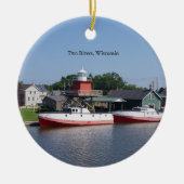Zwei Flüsse, Wisconsin mit zweiseitigem Zierwerk Keramik Ornament (Vorne)