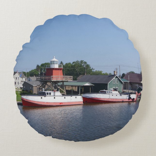 Zwei Flüsse, Wisconsin, runder Kissen (Vorderseite)