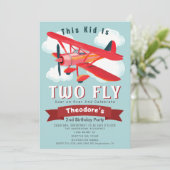 Zwei Fly Flugzeug Kinder 2. Geburtstag Einladung (Stehend Vorderseite)