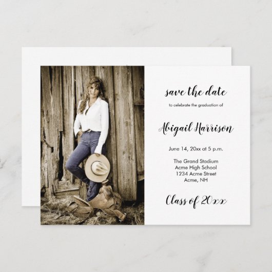 Zwei Foto Abschluss Save the Date Ankündigungspostkarte (Vorne/Hinten)