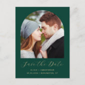 Zwei Foto Arch Emerald Green QR-Code Save the Date Postkarte (Vorderseite)