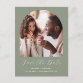 Zwei Foto Arch Sage Green QR-Code Save the Date Postkarte (Vorderseite)