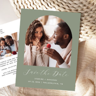 Zwei Foto Arch Sage Green QR-Code Save the Date Postkarte